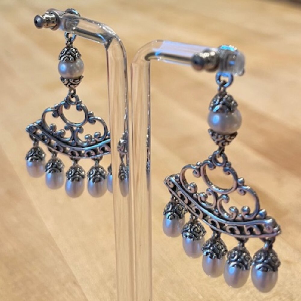 Sterling Silver Pearl Chandelier Earrings – new in box - Picture 3 of 5